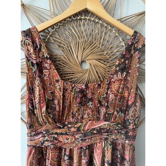 Sundance Silk Orange Brown Green Fall Autumn Paisley Y2K Midi Dress SIZE 8 - Picture 5 of 10